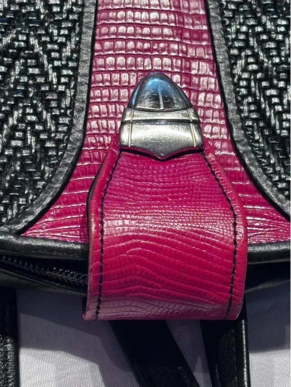 A Vintage Roche Leather 2002 Fuchsia & Black Textured Backpack